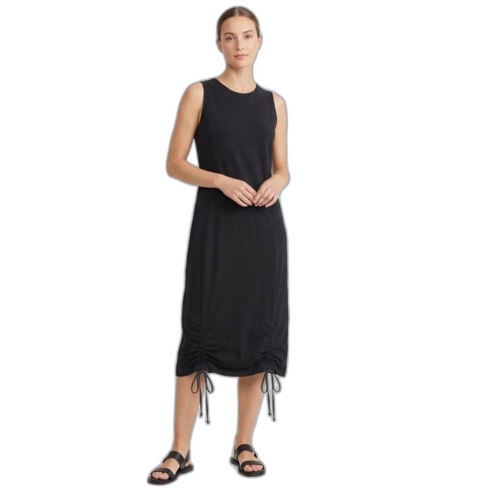 Bryn Walker Women's Black Sleeveless Drawstring Ruched Hem Midi Dress Size M